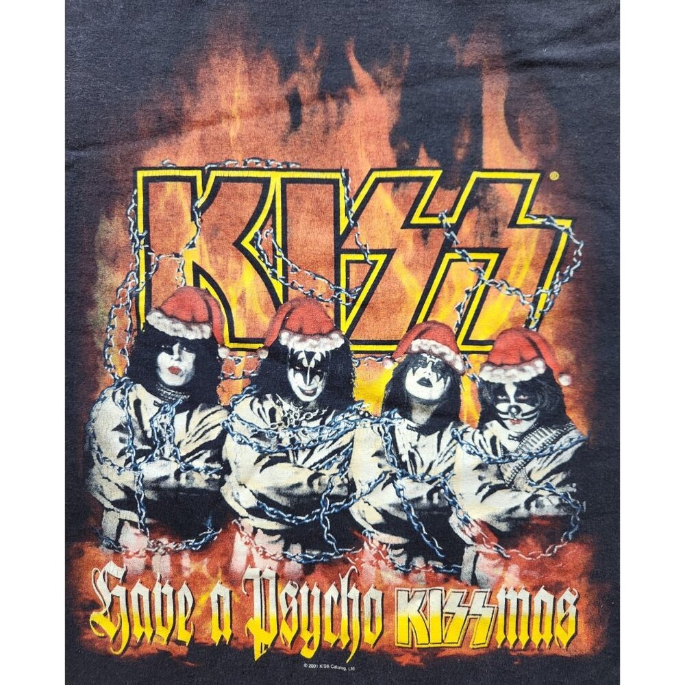 Vintage KISS Psycho Kissmas L T Shirt 2001 Heavy Metal Rock N Roll Ace Gene Paul